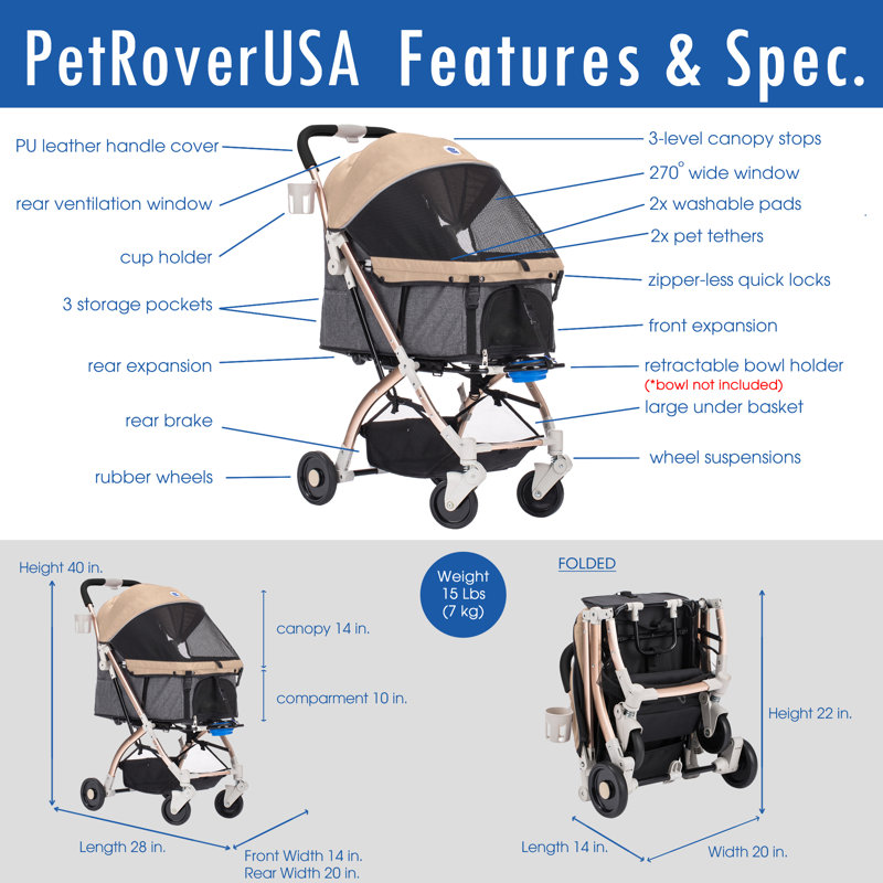 HPZ Pet Rover Lite Folding Standard Stroller & Reviews Wayfair